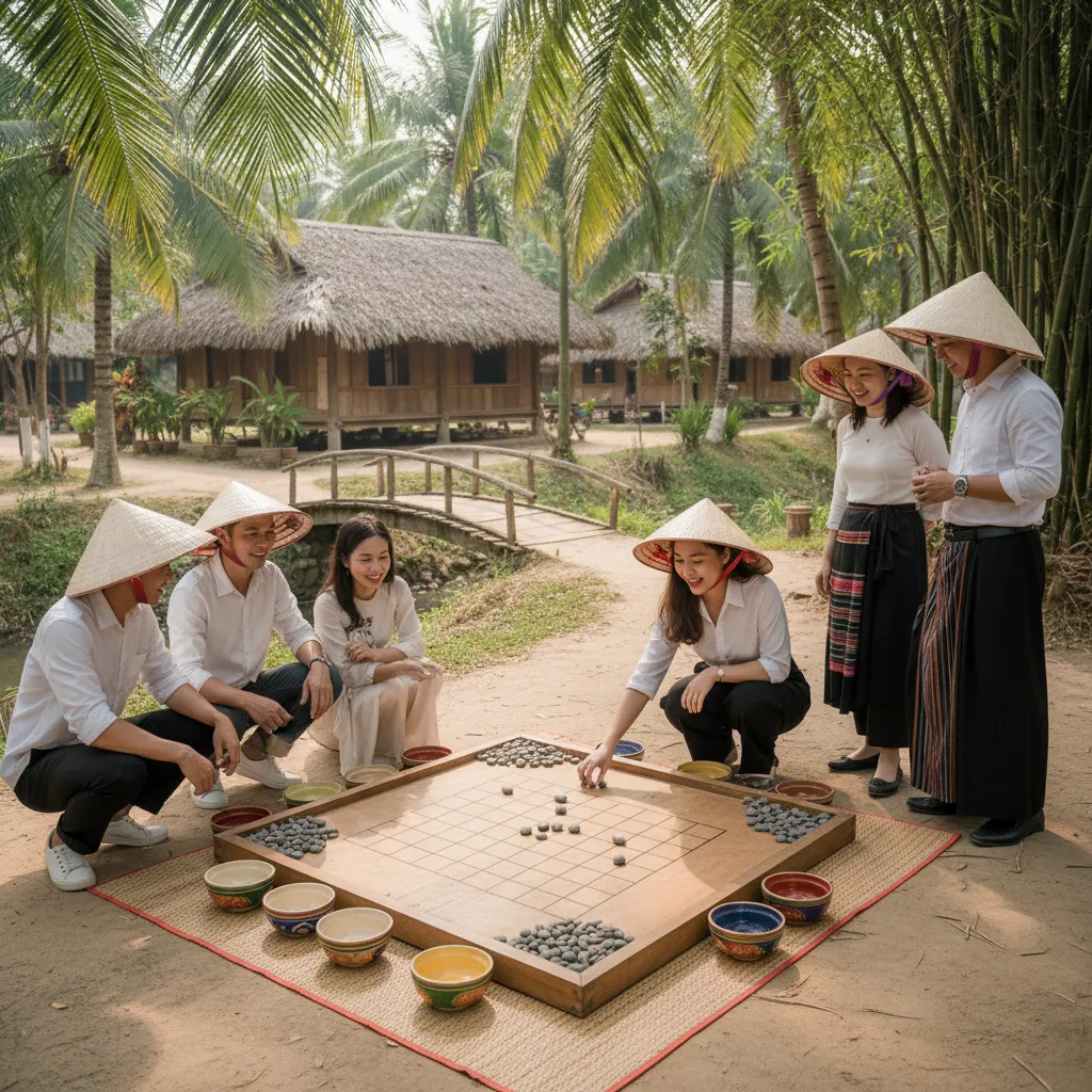 Góc trò chơi dân gian ô ăn quan tại khu du lịch