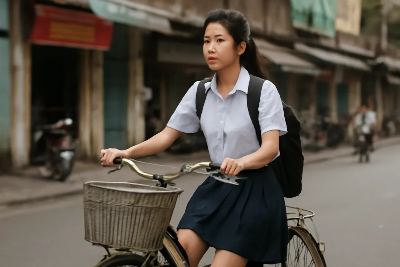Xe đạp học sinh có giỏ đựng màu đỏ